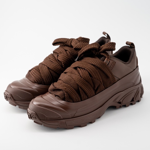 size 12 /EU 45 Burberry Arthur Lace Brown Sneakers Leather Deep Earth